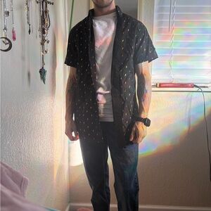 Men's Black And Gold Lightning Button Down